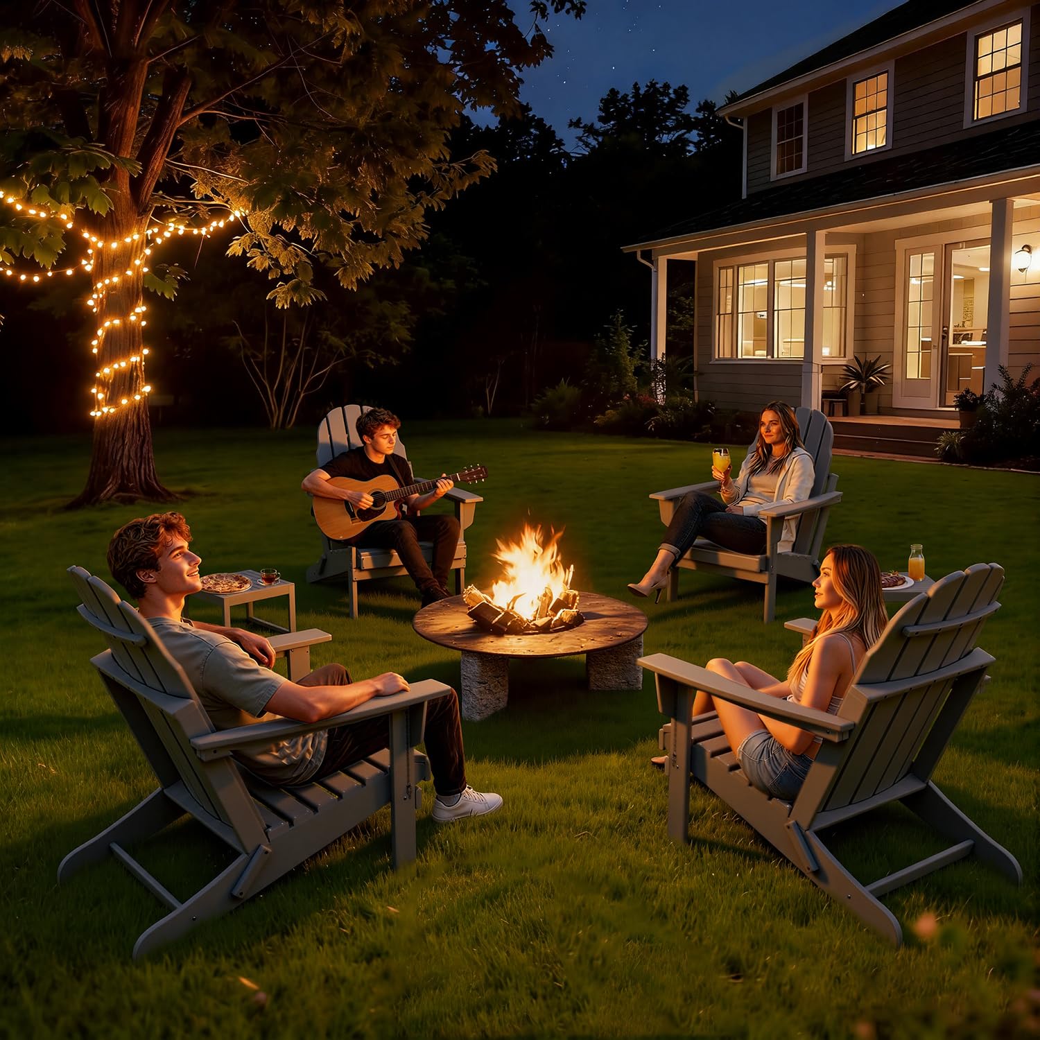 Mdeam Adirondack Stuhl Klappbar, Gartenstuhl mit Rückenlehne & Armlehnen für Garten Terrasse, Adirondack Chair Wetterfestes HDPE, Grau