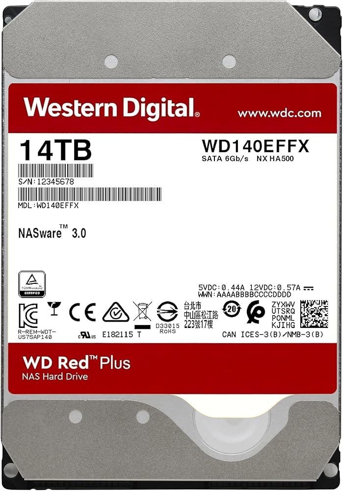 Western Digital 14TB WD Red Plus NAS Internal Hard Drive - 5400 RPM Class, SATA 6 Gb/s, CMR, 512 MB Cache, 3.5" thumbnail 2