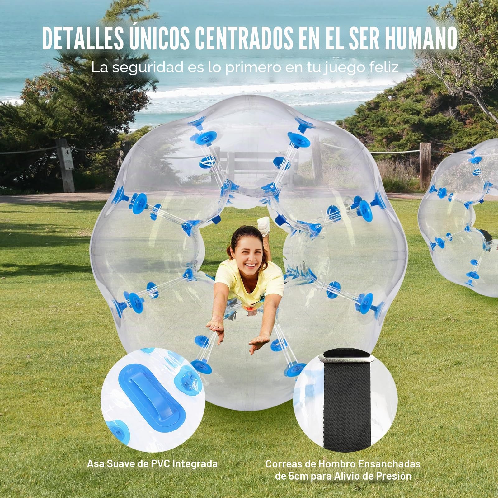 VEVOR Balón Inflable de 1 Pieza de 1,2 m x 1,03 m, Bola de colisión Humana, de PVC, para Actividades al Aire Libre, Transparente y Azul
