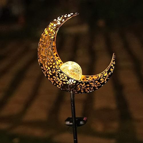 Miniatura 3 de Luz solar de jardín decorativa para exteriores, decoración de luna, globo de cristal agrietado, luces de metal, LED blanco cálido impermeable para