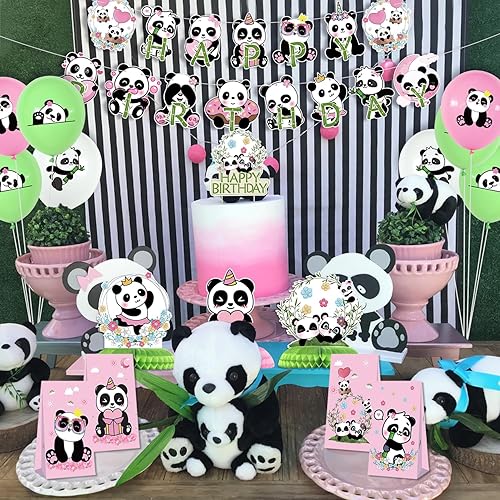 Miniatura 6 de KEFAN Decoraciones de fiesta de cumpleaños de panda para niñas, bonitos suministros de fiesta de panda, incluyendo pancarta, decoración de pasteles,