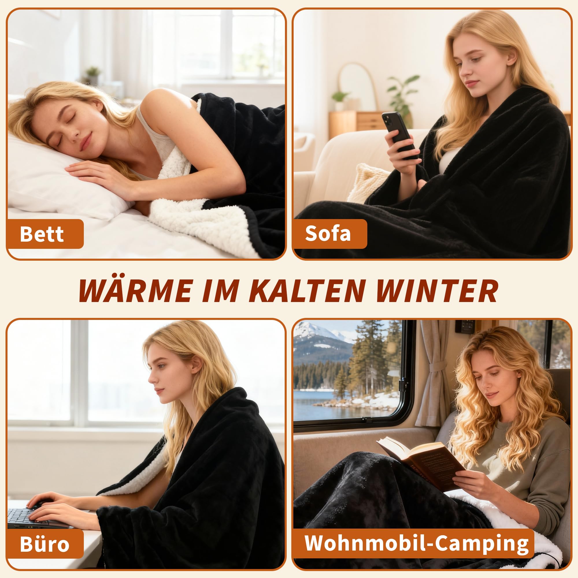 Citybee Heizdecke mit Abschaltautomatik Elektrische Wärmedecke 200x180cm - Beheizbare Kuscheldecke 6 Heizstufen mit 10 Stunden Timer Überhitzungsschutz - Heating Fleece Blanket Waschbar für Bett&Sofa