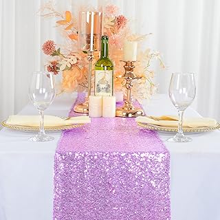 ShinyBeauty 12x72-Inch Rectangle-Lavender-Sequin Table Runner for Wedding Reception/Party/Decor Lilac Table Runner 72 inches Long Bridal Shower Birthday Decor