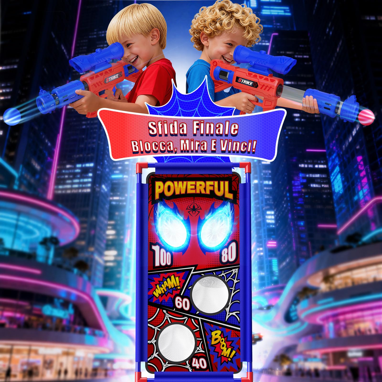 Tiro Bersaglio Giochi Bambino 3 4 5 6 7 8 9 Anni, 2 Pistole Air con Mira|4 Bersagli|24 Palline Schiuma, Giocattolo Gioco Bambini Giochi Esterno Giardino Regalo Bambino 3-10 Anni Maschio di Pasqua