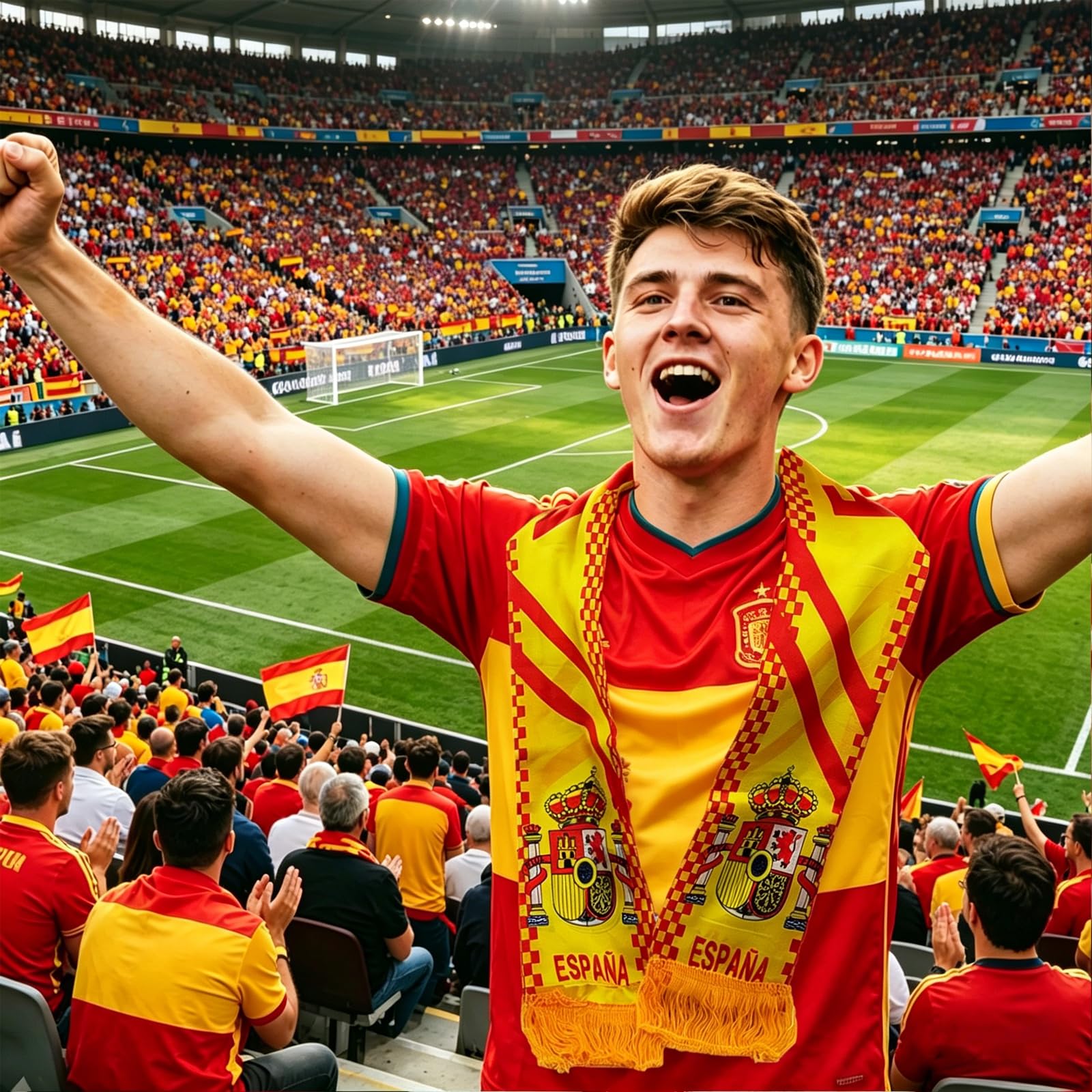 YESAH 2P España Bufanda,Bufanda de Apoyo a la Selección Nacional de España,Estampado a Doble Cara,Colores de la Bandera para Eventos Deportivos,Copa del Mundo.