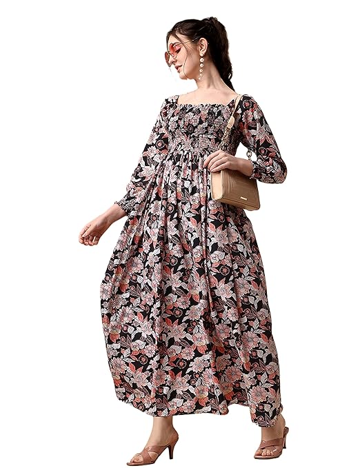 Sheetal Associates Women's Floral Printed Crepe Full Length Dress