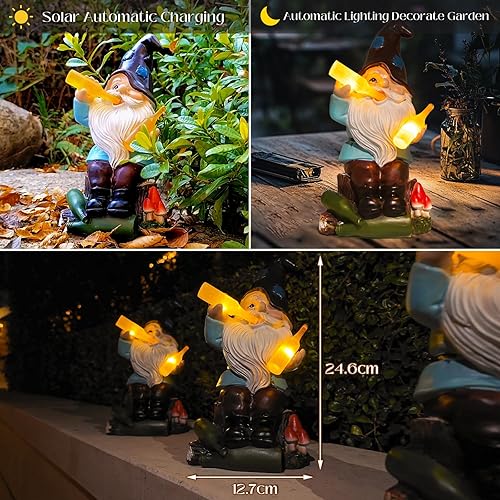 Miniatura 7 de DKJOCKY Estatuas solares de gnomos de jardín, divertido gnomo con luces LED, decoración de gnomos para patio, balcón, patio, césped, regalo novedoso