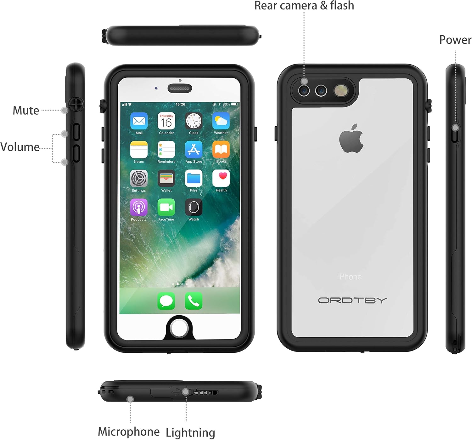 ORDTBY iPhone 7 Plus/8 Plus Waterproof Case, Underwater Full Sealed Cover IP68 Certified for Waterproof Snowproof Shockproof and Dustproof Case for iPhone 7 Plus/8 Plus - 5.5 inch(Clear)