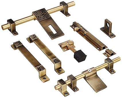 Klaxon Decent Door Accessories Set | Door Kit Door Fittings Kit (1 Aldrop, 1 Latch, 2 Handles, 1 Tower Bolt and 1 Door Stopper) - Antique, Painted Finish