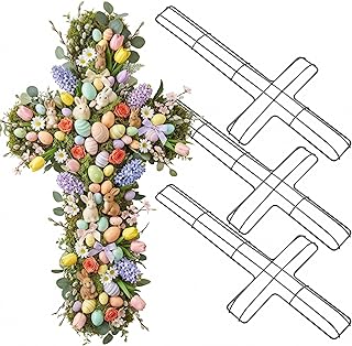 4 PCS Cross Wreath Frame,16 Inch Floral Wire Wreath Forms Easter Front Door DIY Craft Supplies for Wedding Christmas Easter Garden Church Hanging Decorations