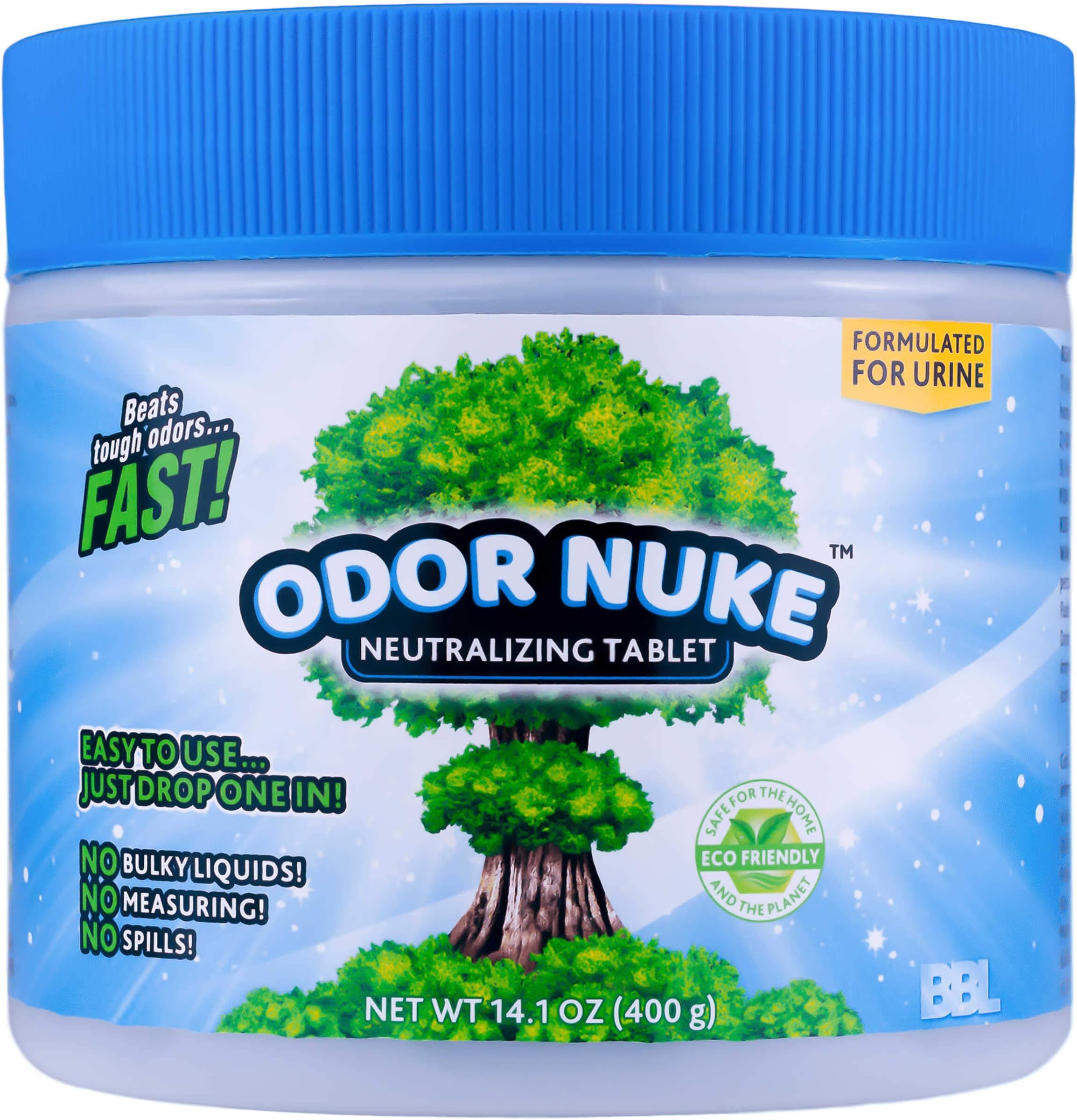 ODOR NUKE - Professional Human Urine Odor Remover - Concentrated Tablets + 100% ECO-Friendly (14.1oz) [Urinals for Men/Bottles/Bags/Toilets, Commode/Bedpan, Truckers/Cars, Hospitals/Homes/Senior-Care]