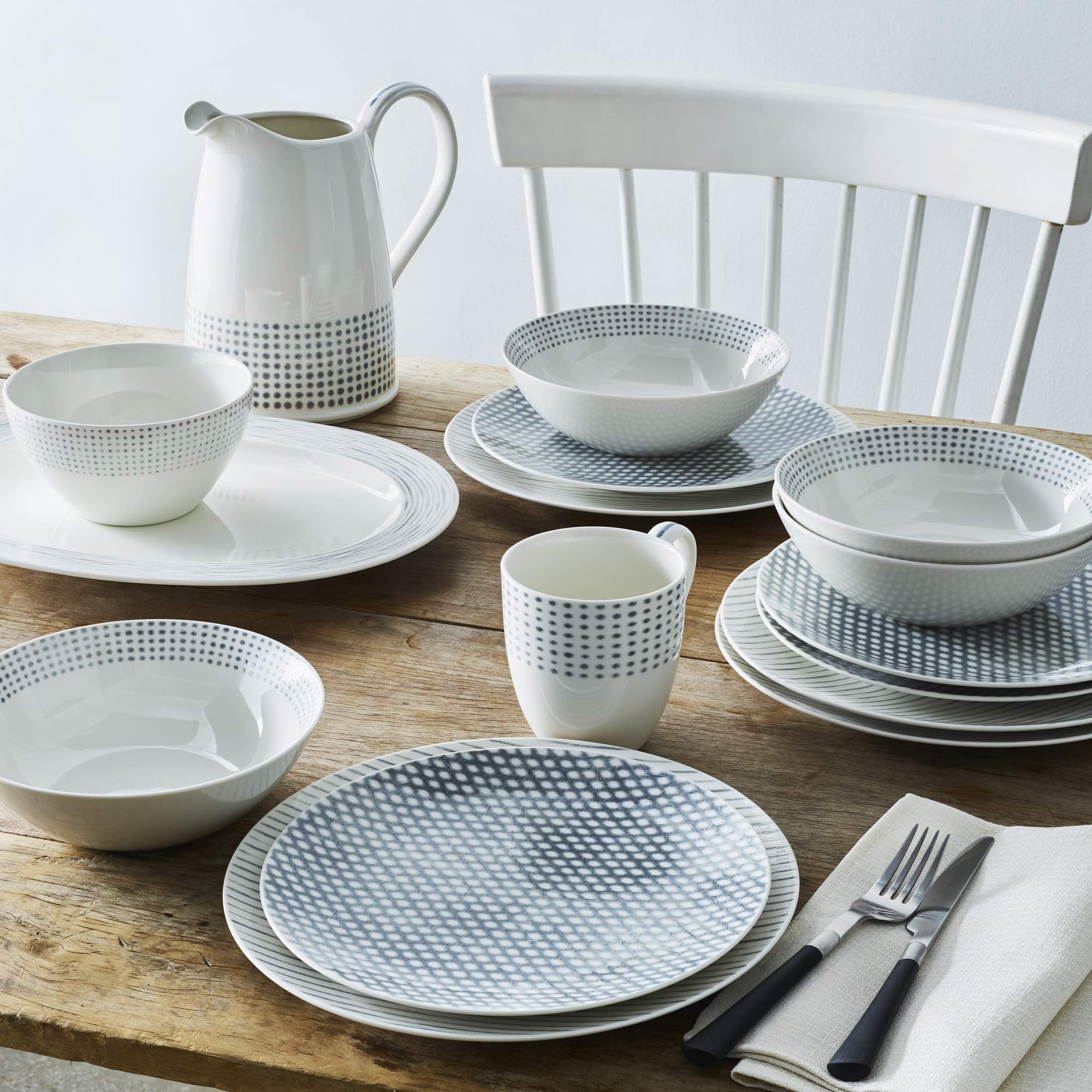 Noritake 9353-12A hamak, 12-częściowy zestaw, Coupe, serwis dla 10 cm, szary/biały, porcelana