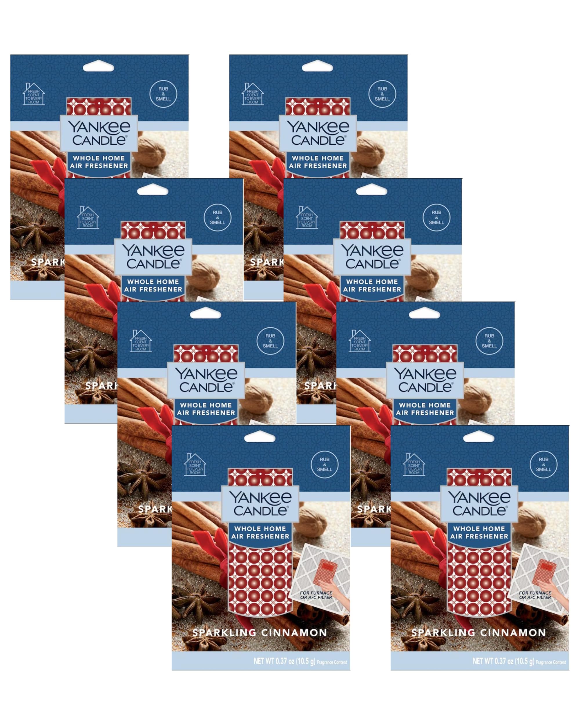 Yankee Candle Whole Home Air Freshener, Long Lasting Odor Eliminating Fragrance for Home, Continuous Room Freshener, Sparkling Cinnamon (Pack of 8)