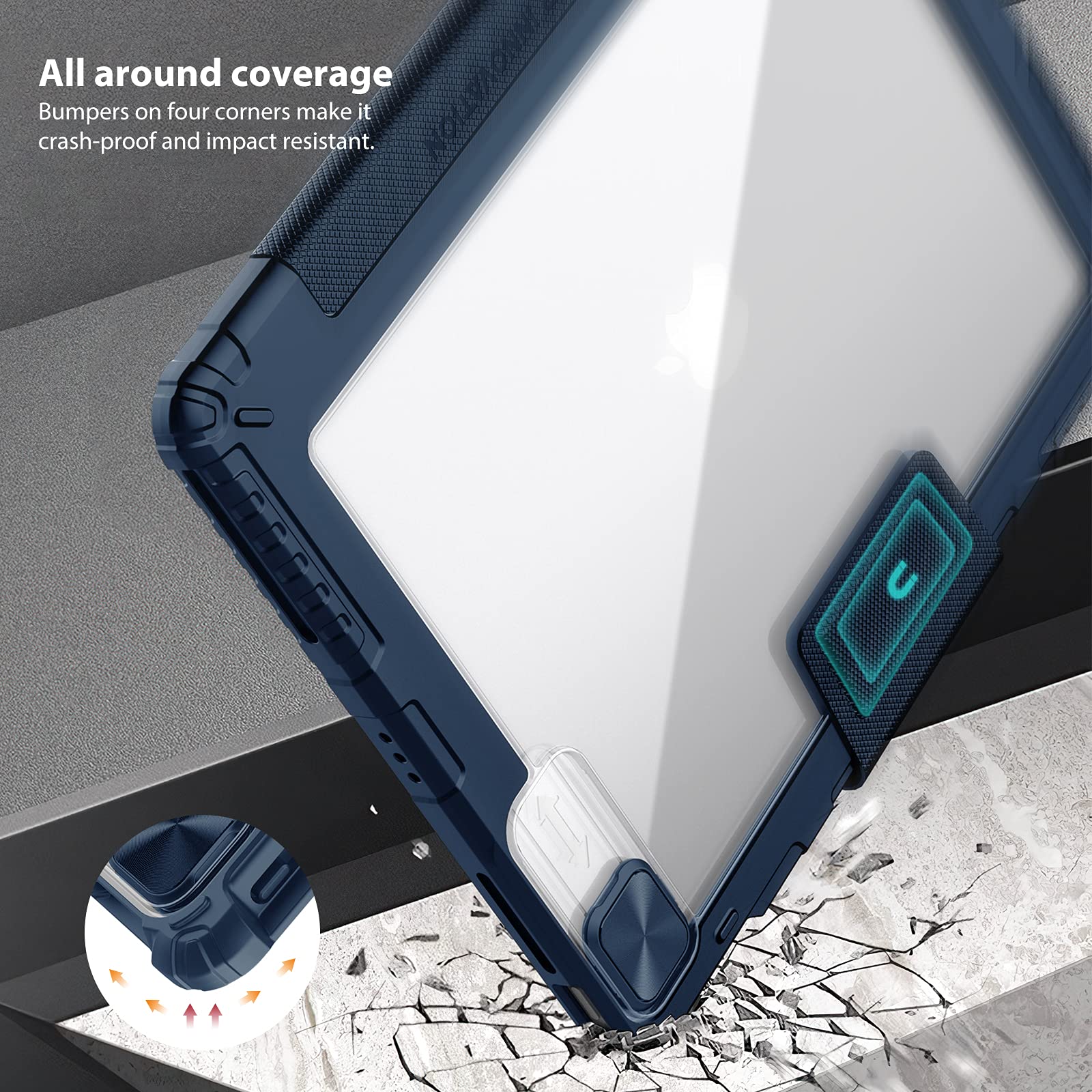 IPad Pro 12.9 Case (5th/4th Generation 2021/2020) With Sliding Camera Cover And Apple Pencil Holder, Trifold Stand Intelligent, Transparent PC Showing IPad Color (Gray - View #12