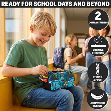 Minecraft Pencil Cases with Compartments, Large Capacity Boys Girls Pencil Pen Cases, Lightweight Portable Kids Pen Pouch, School Work Stationary Supplies, Gamer Gifts (Blue/Multi Minecraft)