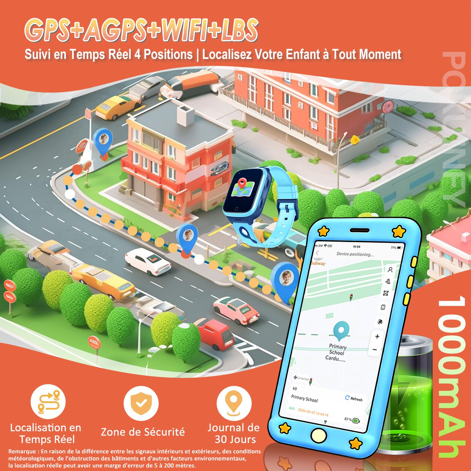 4G Montre Connectée Enfant pour Garçon Fille - Traceur GPS Tracker | Appel Vidéo Téléphone Chat Vocal SOS Mode Classe Calculatrice Reveil Jeu Podometre - Numérique Étanche Montre Enfant Cadeau