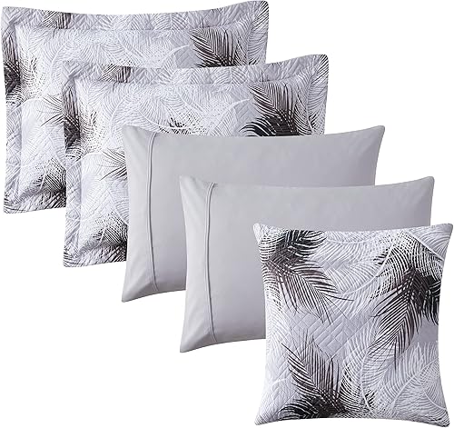 Miniatura 6 de Clara Clark Juego de colcha  Juego de colcha de verano de 7 piezas tamaño Queen con sábana bajera y fundas de almohada  Juego de ropa de cama