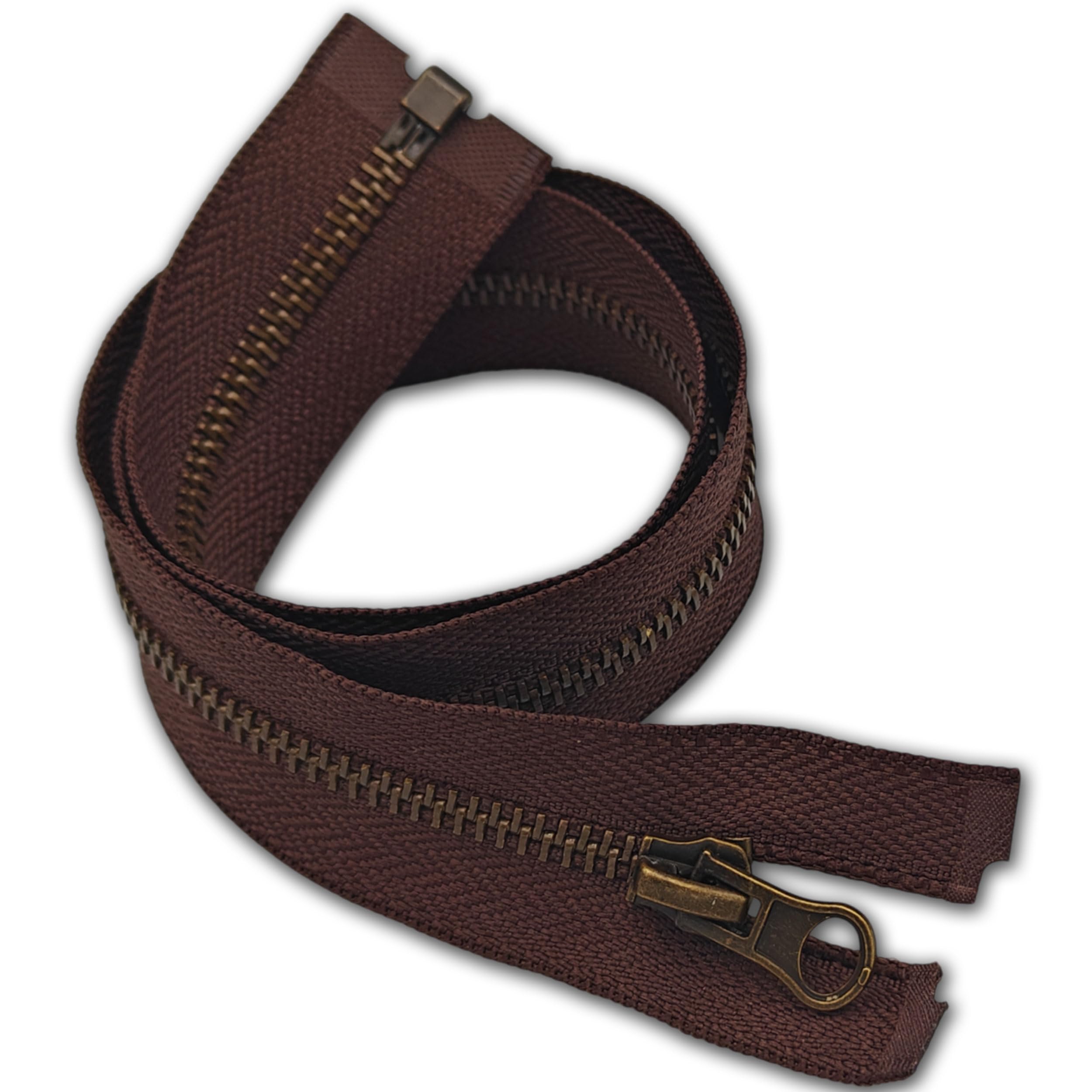 Zips & Bobs Brown 1Pc Metal Zip 45Cm Size #5| Heavy‑Duty Open‑End Zipper 17.7” Long | Antique Brass Teeth One‑Way, Single Slider | For Jacket Repairs, Denim, Leather, Bags, Diy Sewing Projects