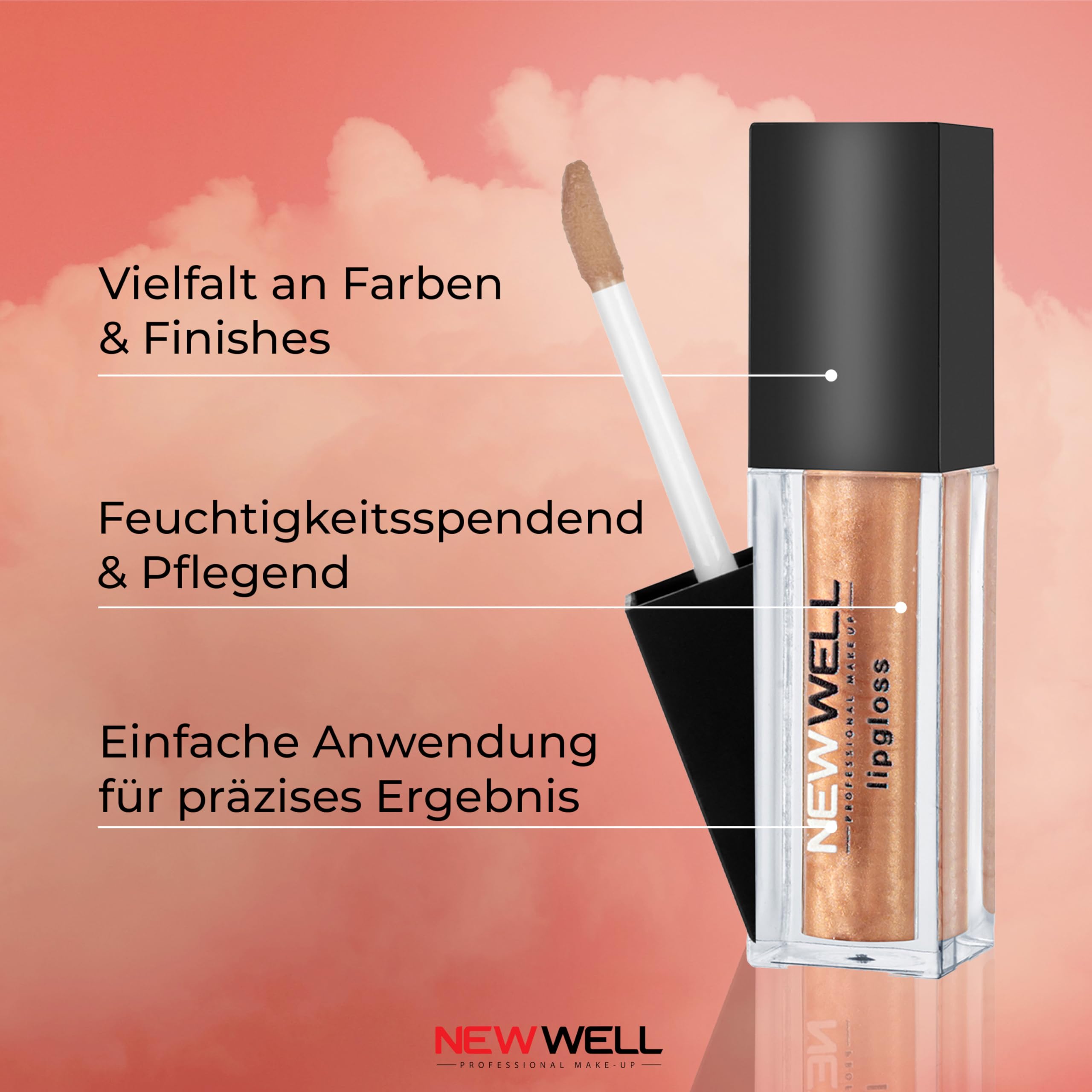 Newwell Shiny Lip Gloss - 24 Hours Hold - For Full-Like Lips - Moisturising - Vegan - Colour: Light Brown - 03 - Image 4