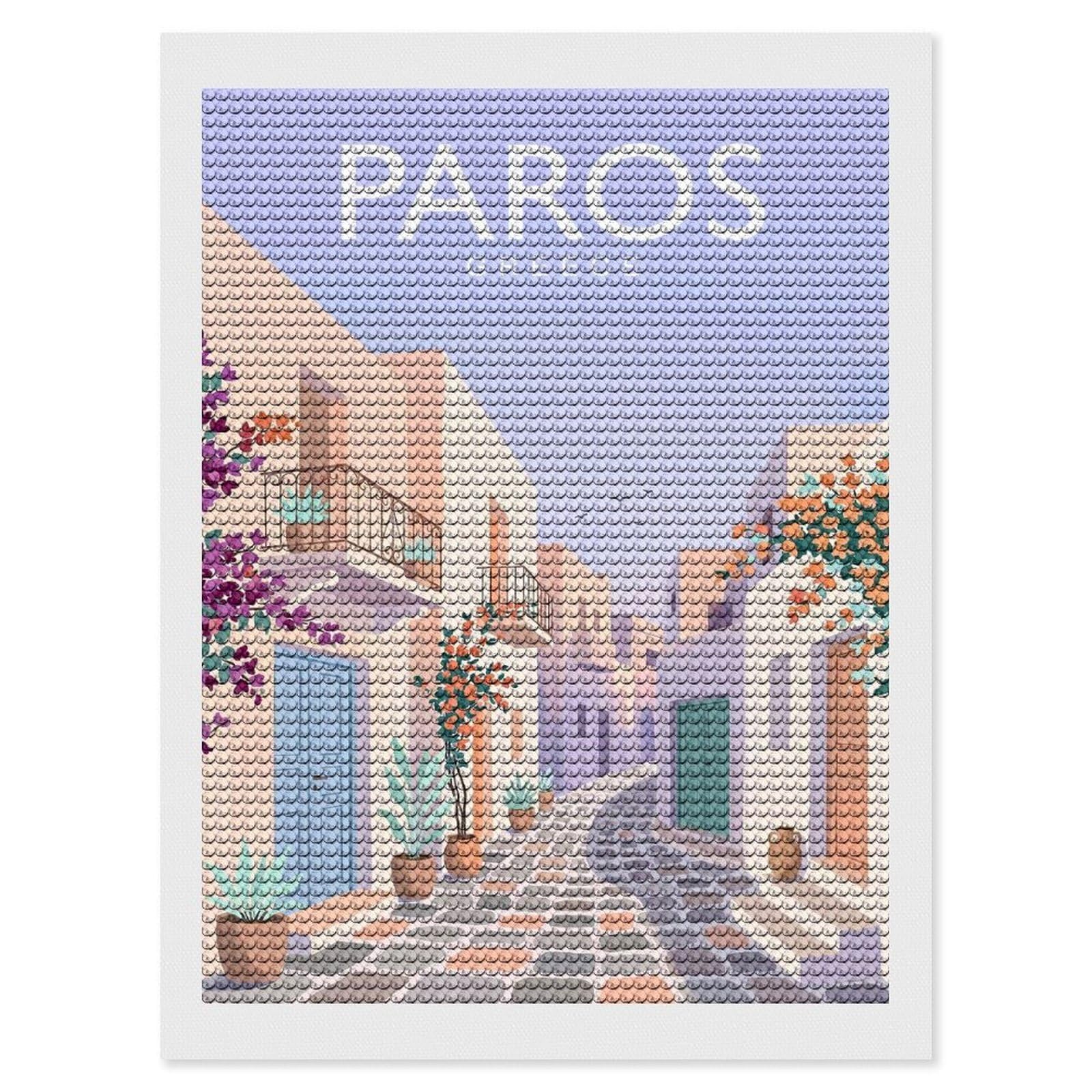 Junmoney Paros Greece Diamond Art Canvas 12"x16", for Adults, Printed Canvas, Home Wall Decor, Gift Idea, Mindful Craft Activity