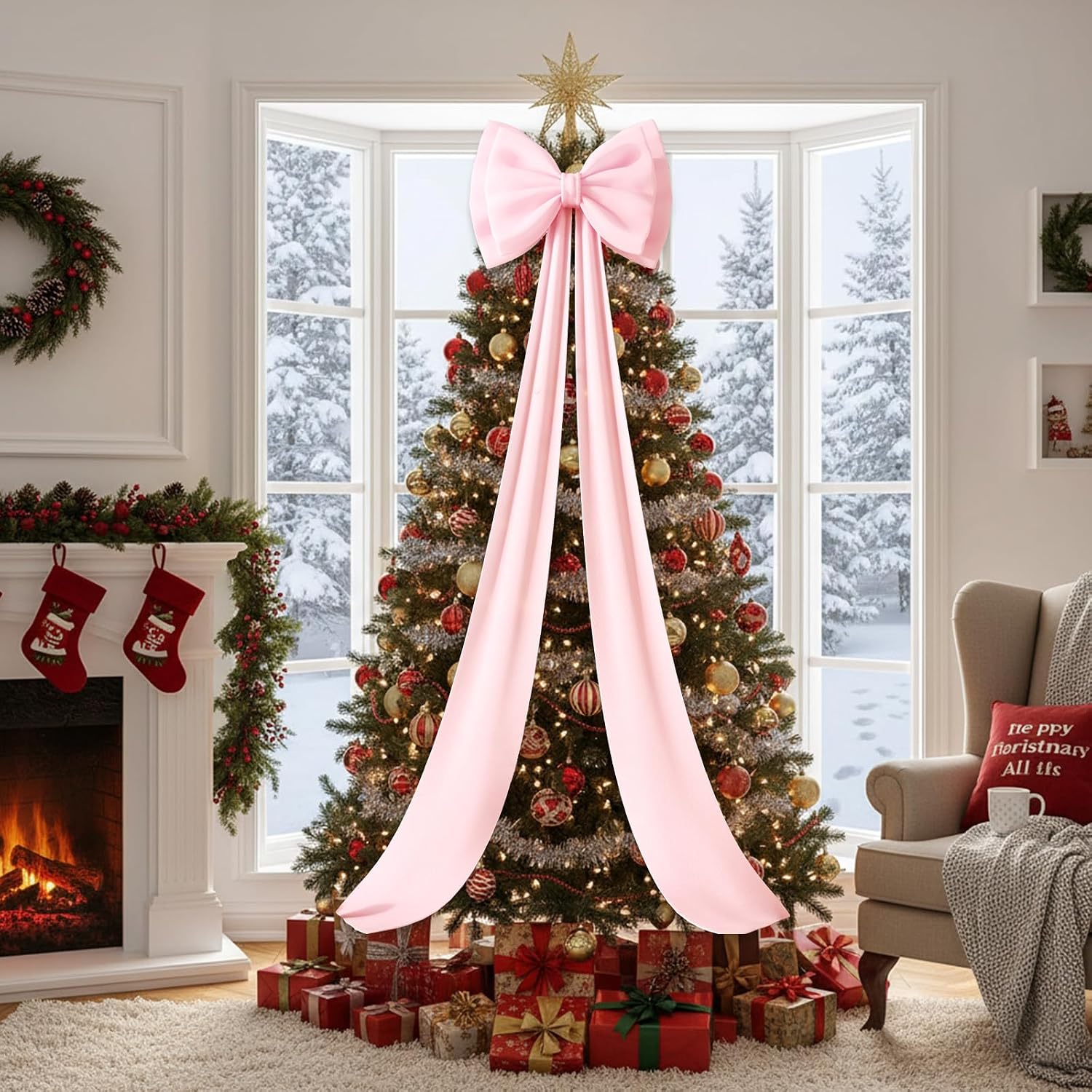 Giant Bow Decoration,78x18 Inch Pink Big Bows Giant Ribbon Tie for Backdrop Wedding Baby Shower Bridal Engagement Birthday Christmas Party Decor(Pink,Satin)