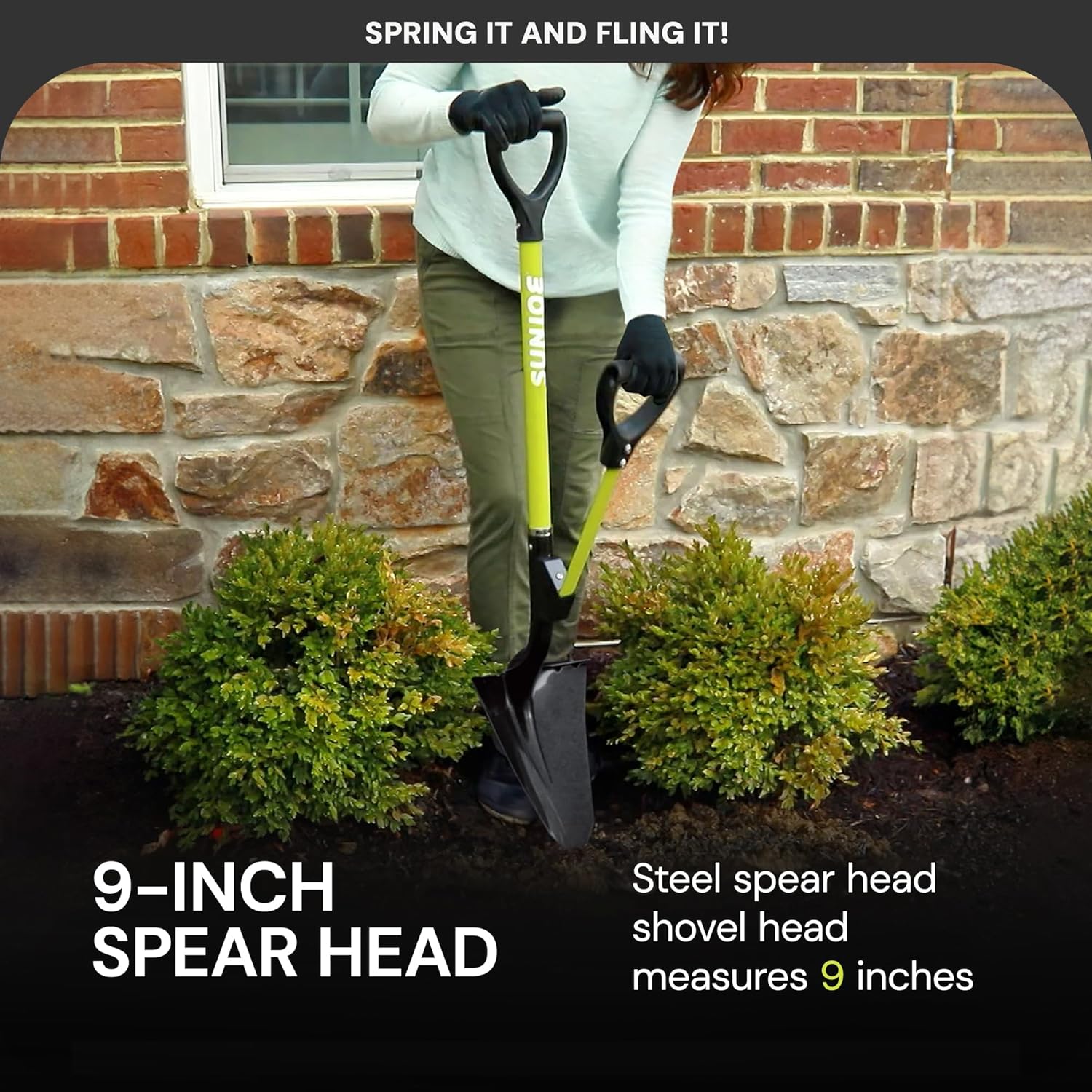 Sun Joe Garden Digging Shovel with 9" Steel Spear Head Blade and Assist Handle – Heavy-Duty, Back-Saving Gardening Tool for Planting, Landscaping, Trenching & Yard Work, Shovelution SJ-SHLV07