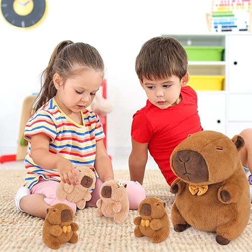 Miniatura 4 de Achwishap 5 piezas de peluche de Capybara, mamá de Capybara con 4 juguetes de peluche de Capybara para bebés, lindos peluches de Capybara para