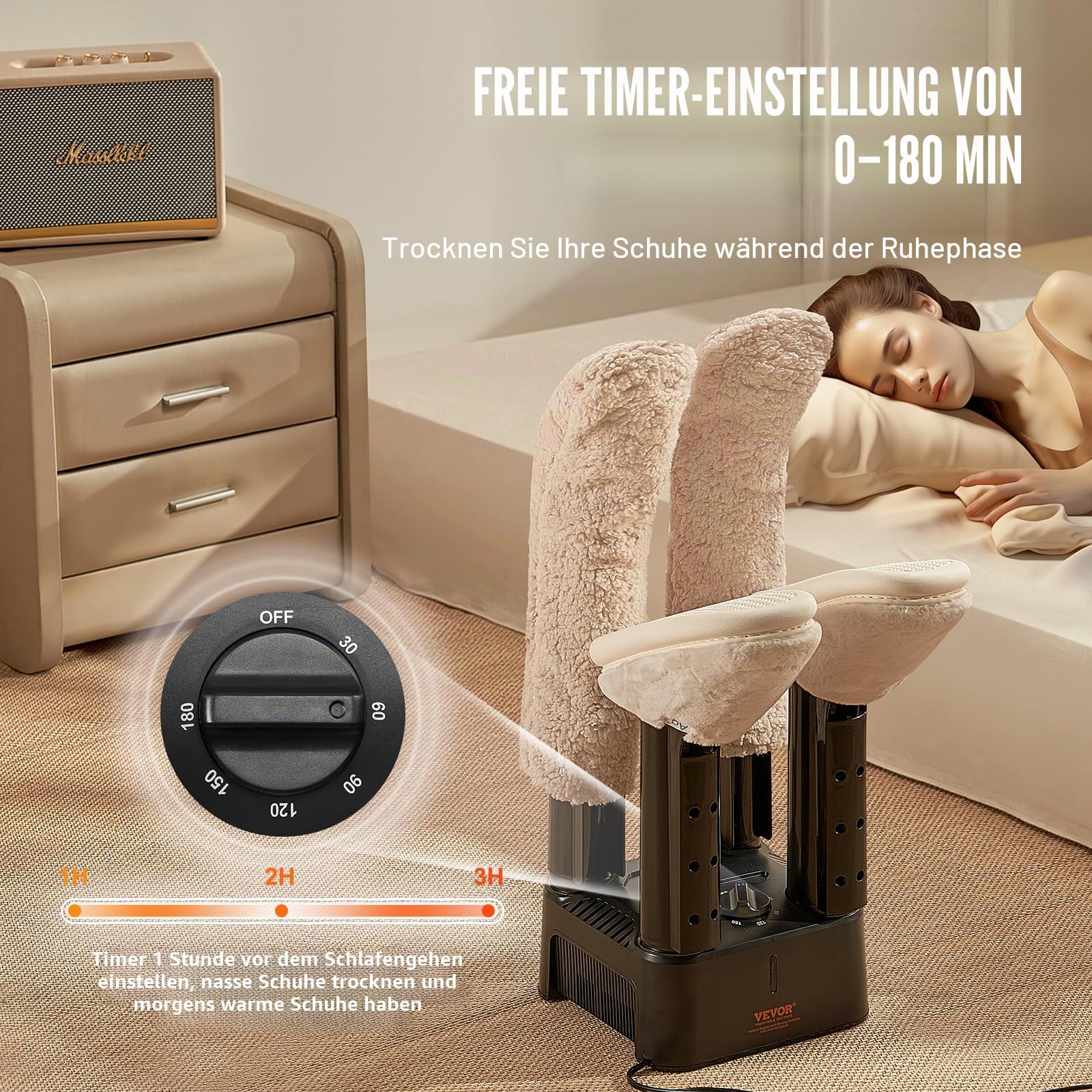 VEVOR abnehmbarer 4 Röhren Schuhtrockner mit Timer, 200 W Stiefelwärmer/-trockner mit Wärmegebläse