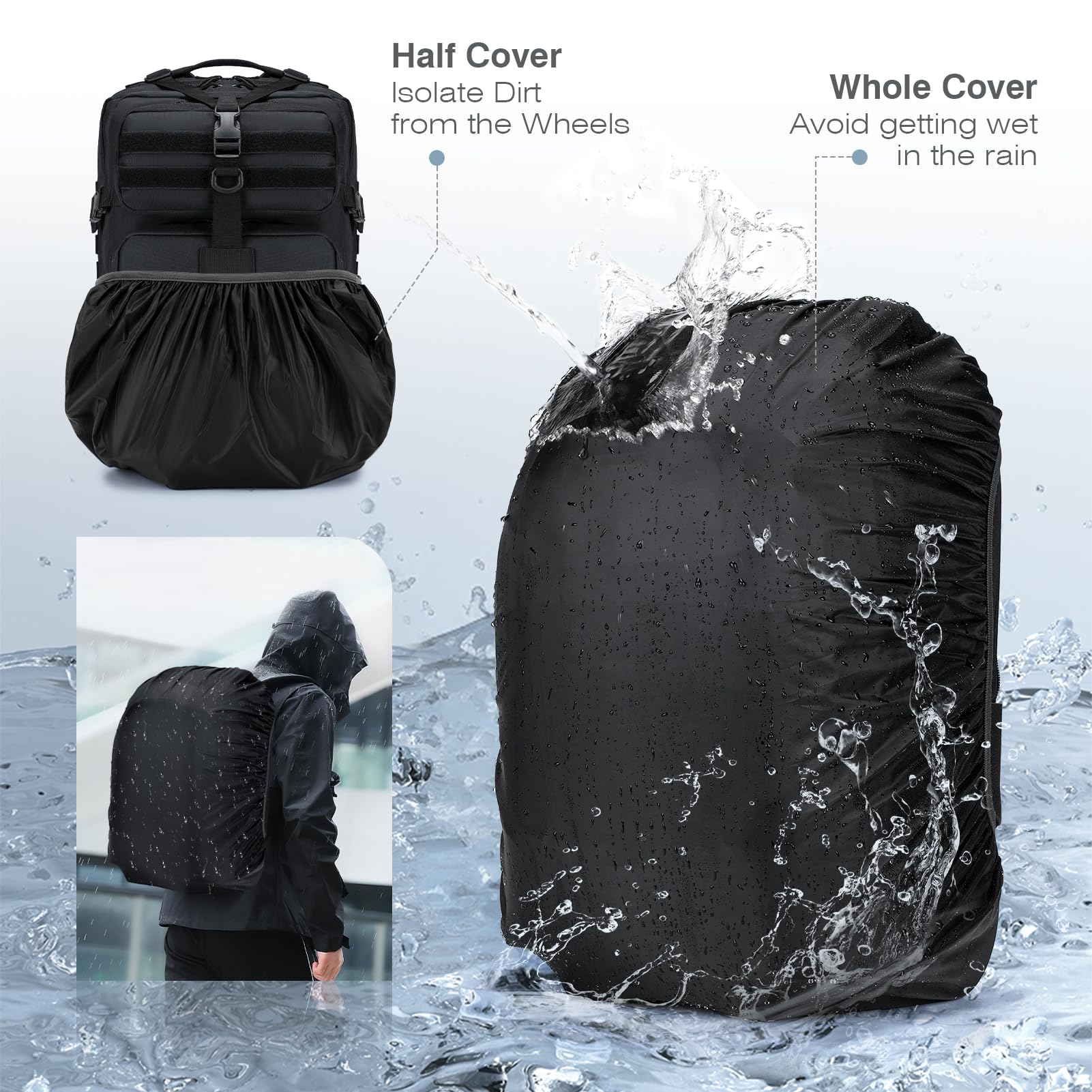 SPAHER 45L Sacs à Dos Tactique Militaire Armée Sac de Randonnée Trekking Survie Voyage Molle Étanche avec Une Housse Imperméable, Noir