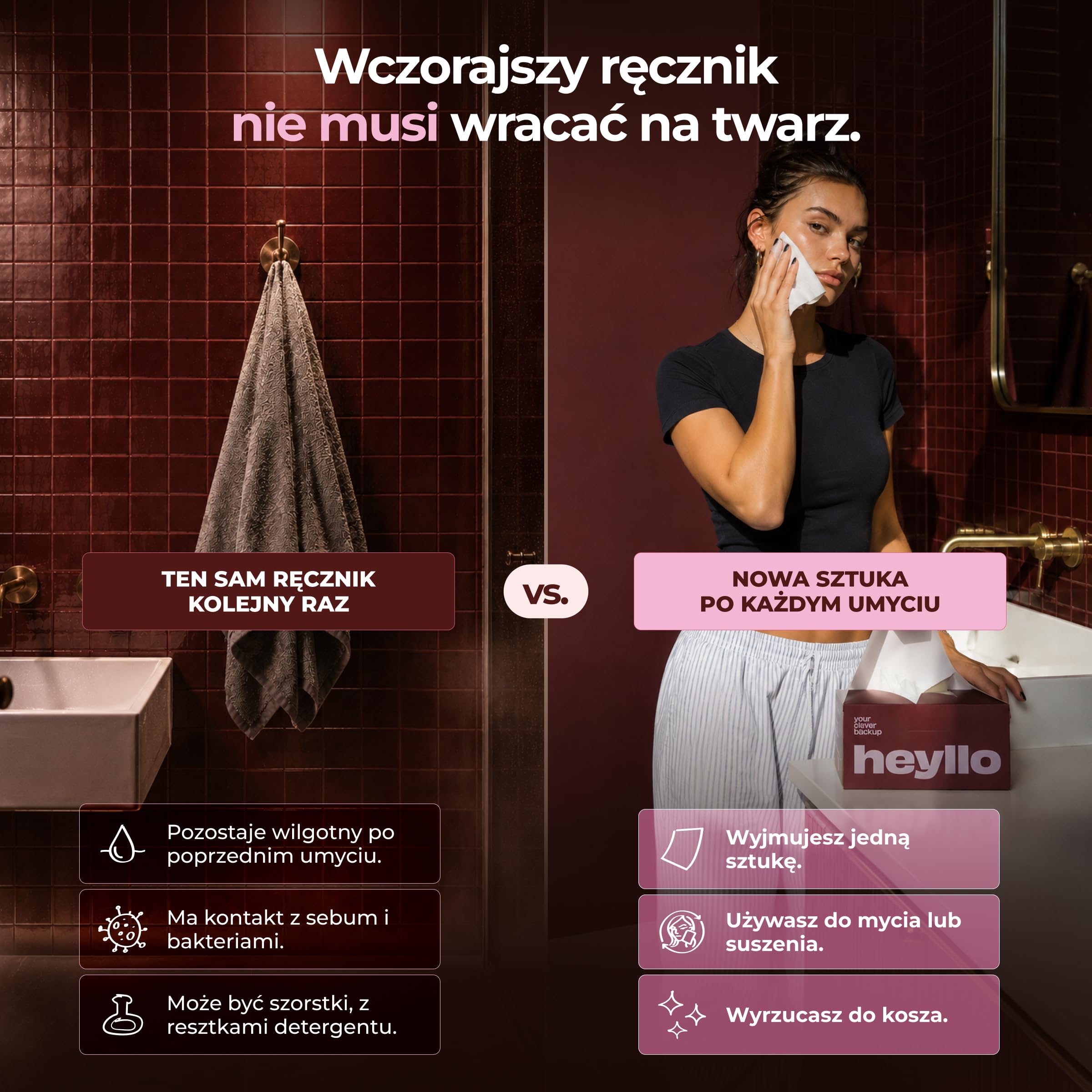 Ręczniki jednorazowe do twarzy 10 op. 80 sztuk 20 x 20 cm | delikatne, wytrzymałe