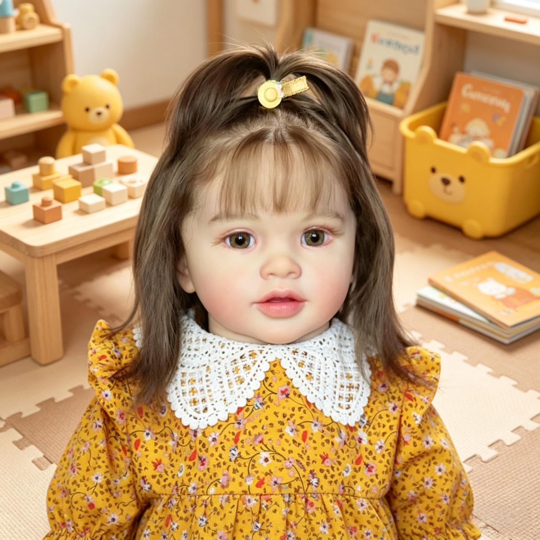 Reborn Puppen Mädchen Pippa 66 cm Große Größe Realistische Reborn Kleinkind Puppe, Echtes Leben Babypuppe Weicher Stoffkörper, Lebhafte Kleinkindpuppen Mit Langem Haar