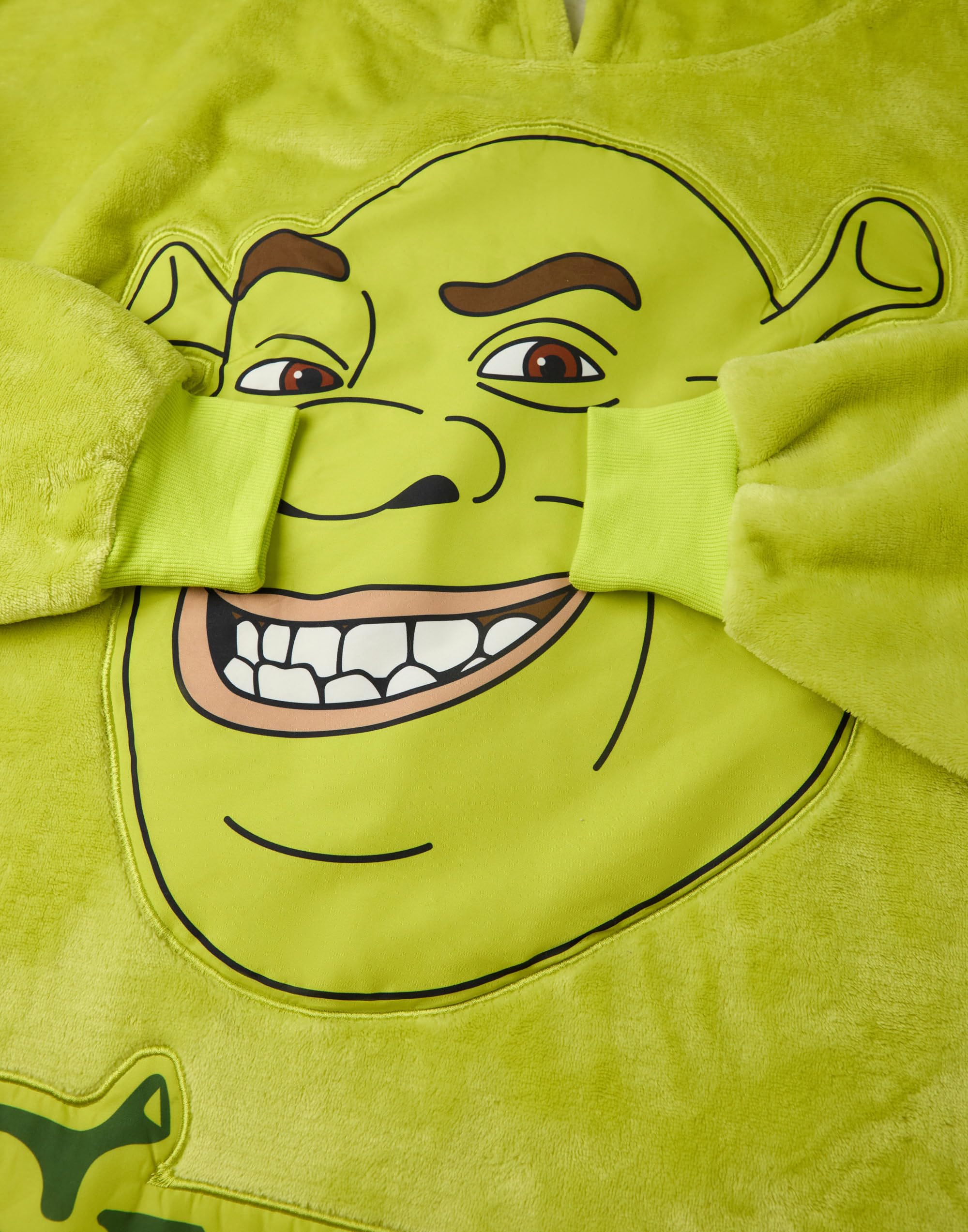 Vanilla Underground Shrek Felpa con Cappuccio Coperta indossabile Unisex | Pullover con Cappuccio Verde per Adulti con Grafica del Volto del Personaggio Shrek Abbigliamento da casa Foderato in Sherpa