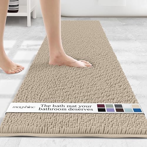 Miniatura 178 de Tapete de baño extra largo de felpilla suave, tapete de microfibra absorbente, lavable a máquina y antideslizante para puerta, baño, habitación