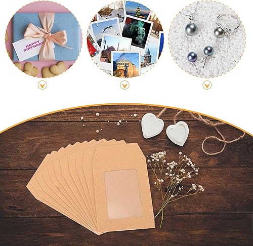Miniatura 3 de Baluue 25 sobres de tarjetas, sobres de monedas pequeñas de papel kraft con ventana transparente, mini piezas para artículos pequeños, sellos,