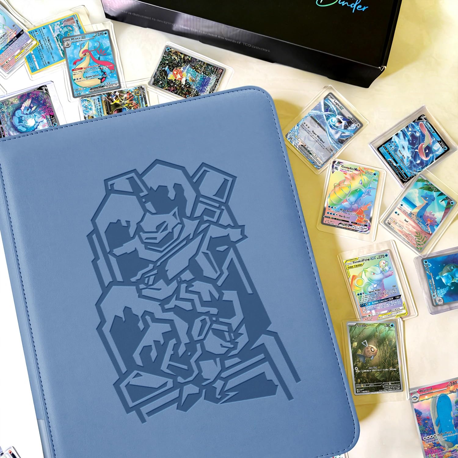 Douper Classeur de Cartes à Collectionner 9 Pochettes, Capacité 360 Cartes | Album de cartes pour jeux de cartes à collectionner avec pochettes à chargement latéral - bleu