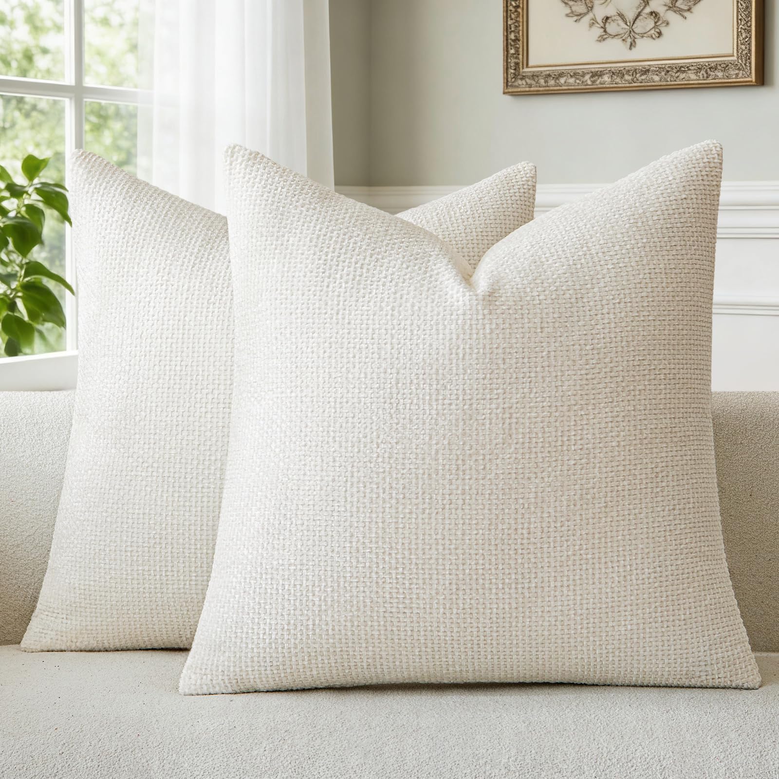 A Moment Off White Chenille Cushion Cover Throw Pillow Covers 45 x 45 CM Pack of 2 Modern Decorative Pillowcase Farmhouse Cross Pillows