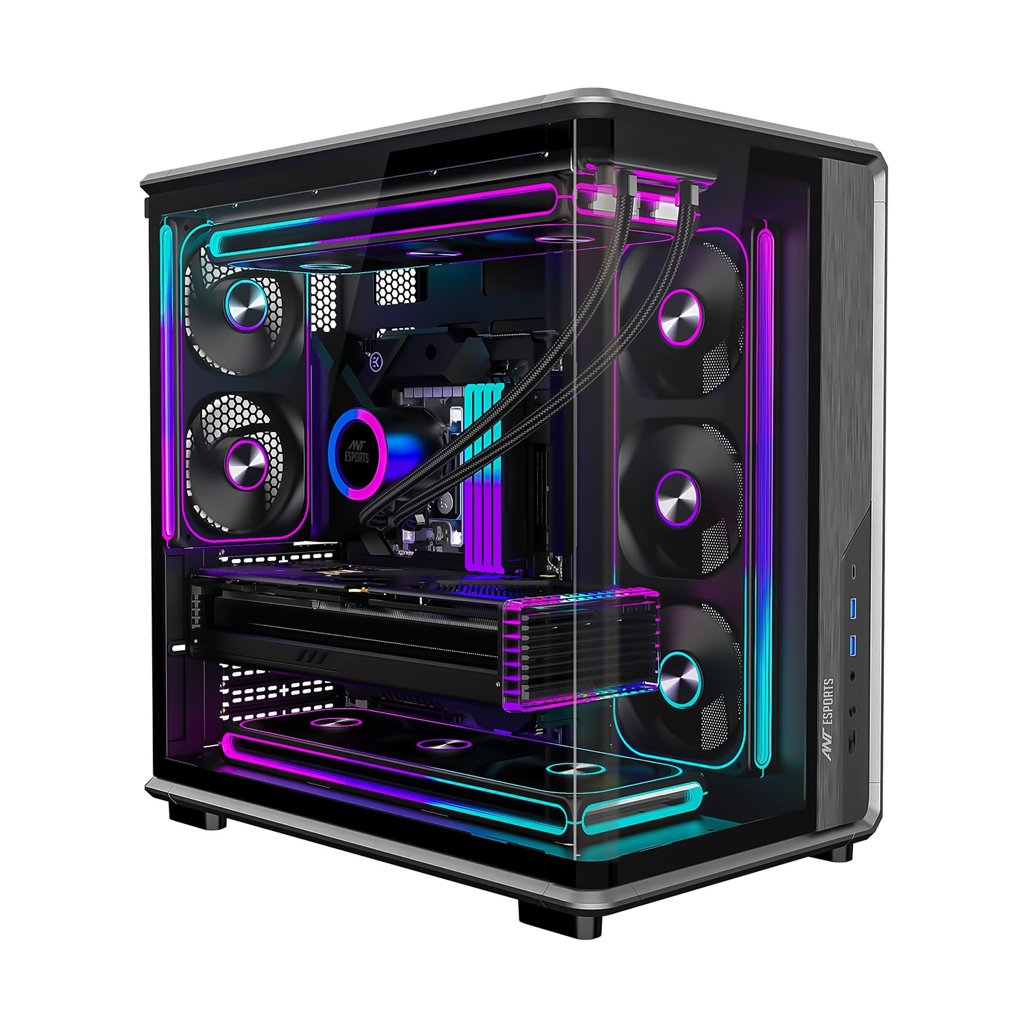 Ant Esports Crystal X8 Arc Mid Tower Gaming Cabinet | Panoramic 270° Tempered Glass, Supports BTF Back-Connect ATX Motherboards, Pre-Installed 8X 120mm ARGB Fans, 360mm AIO Support | Black-image-19