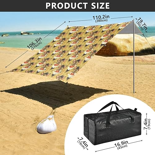 Miniatura 3 de Funny Animal Faces Foldable Beach Tent UPF50+ Protection Lightweight Large Sun Shelter with Sandbags & Sand Shovel for Backyard and Camping
