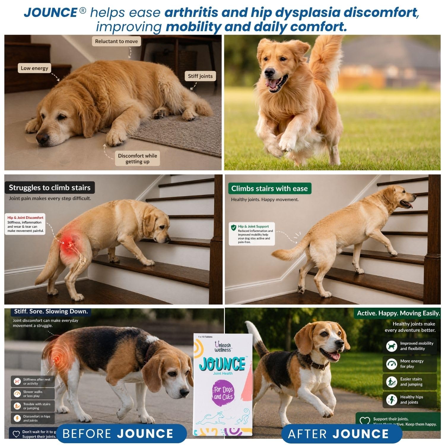 Jounce® Hip & Joint Supplement for Dogs, 30 Crunchies for Stiffness, Limping, Joint Pain & Dogs Prone to Hip Dysplasia with Collagen, Boswellia Serrata & Chondroitin for Mobility & Cartilage Support 1