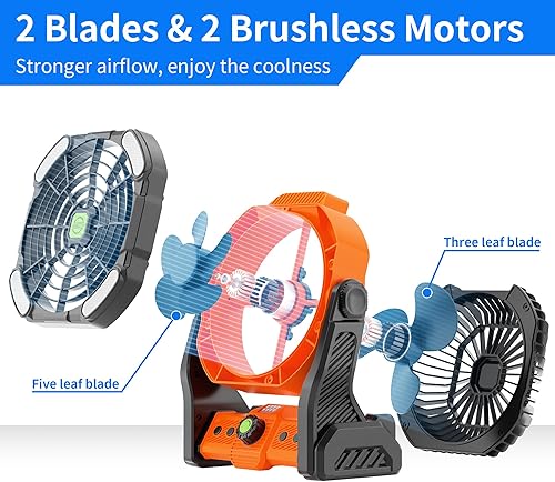 Miniatura 4 de Ventilador de camping con linterna LED, ventilador portátil recargable con batería para ventiladores de campamento al aire libre, ventilador de
