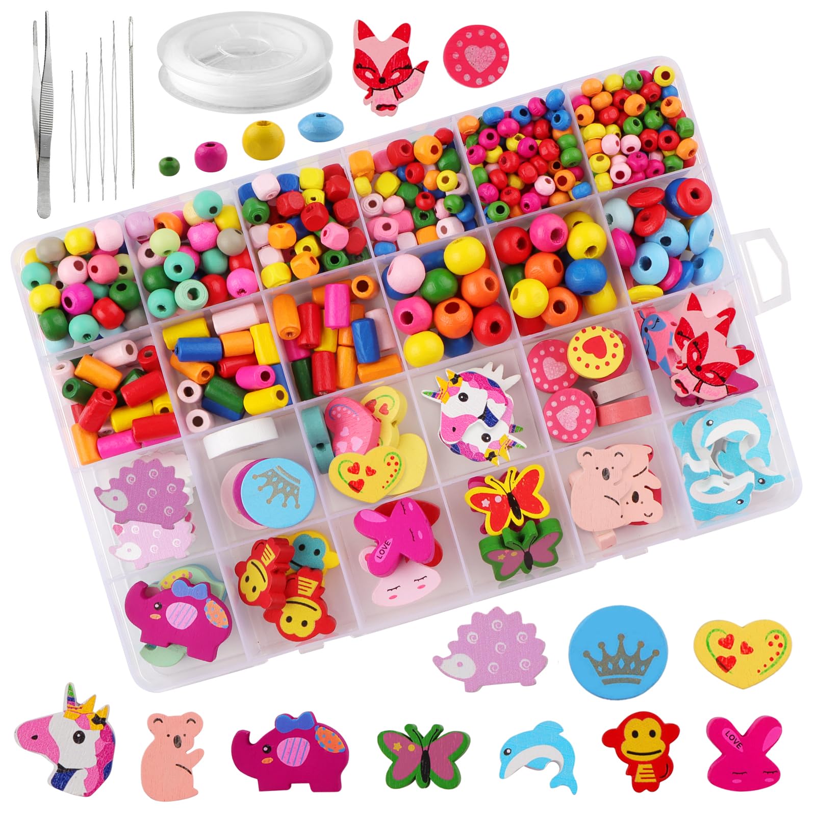 JTgugu Craft Colourful Wooden Beads for Threading DIY Bead Jewellery Set