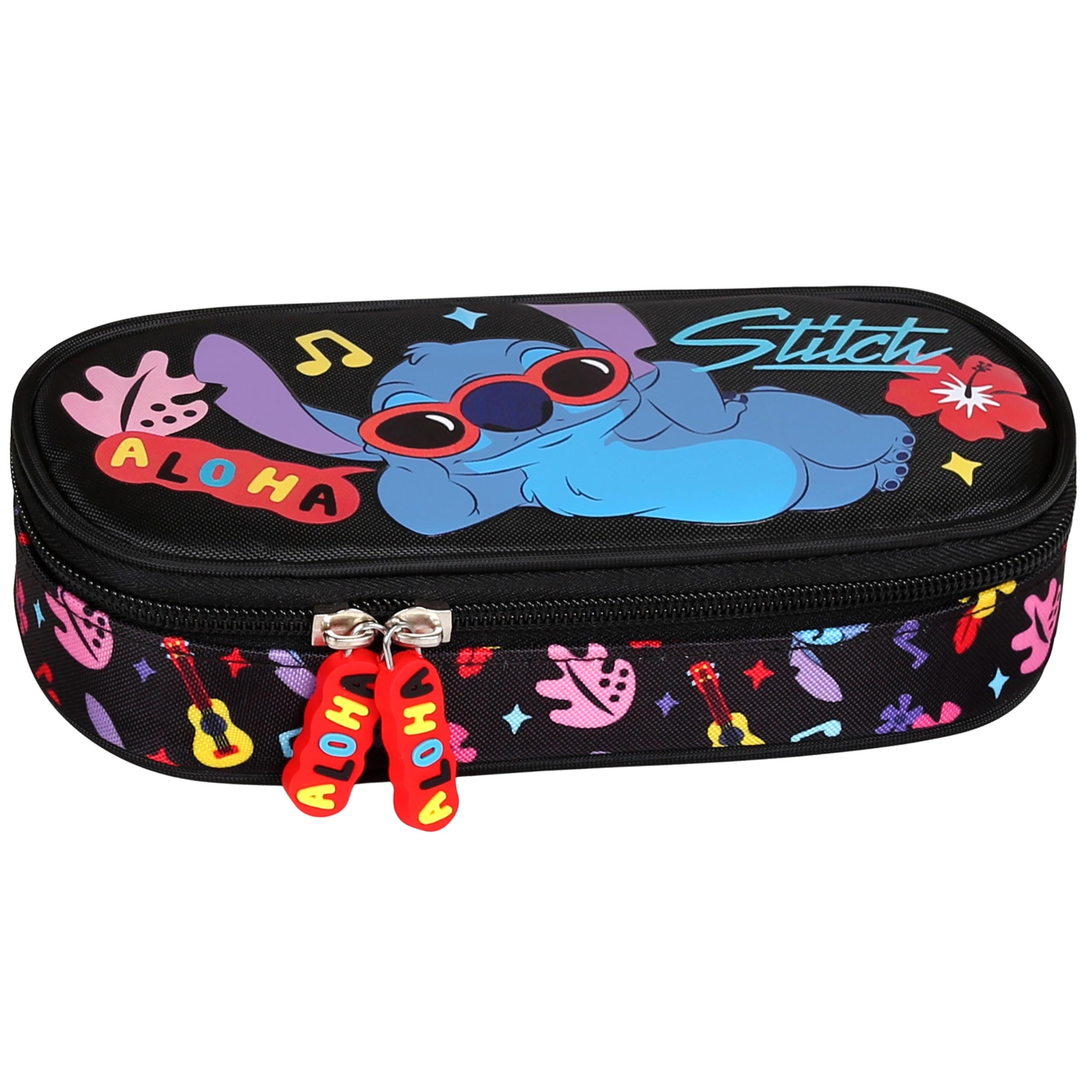 sarcia.eu Disney Stitch Aloha Compartment School Pencil case, Sachet for Girls, Black 5x20x9cm (Stitch Compartmental E)