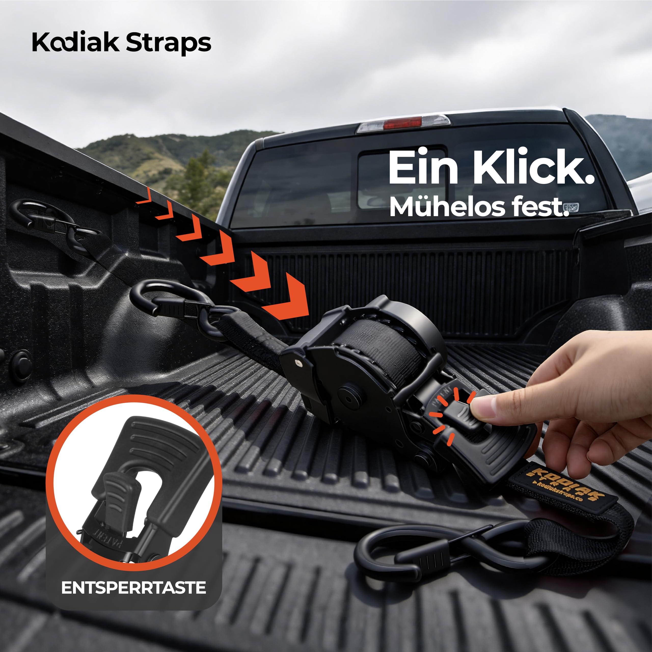 Automatik Spanngurte 25mm 3m mit S Haken | 800KG Selbstaufrollend Spanngurte mit Ratsche | Zurrgurte mit Ratsche für LKW Anhänger, Motorrad, Fahrrad | Schwarz - 4 Stück