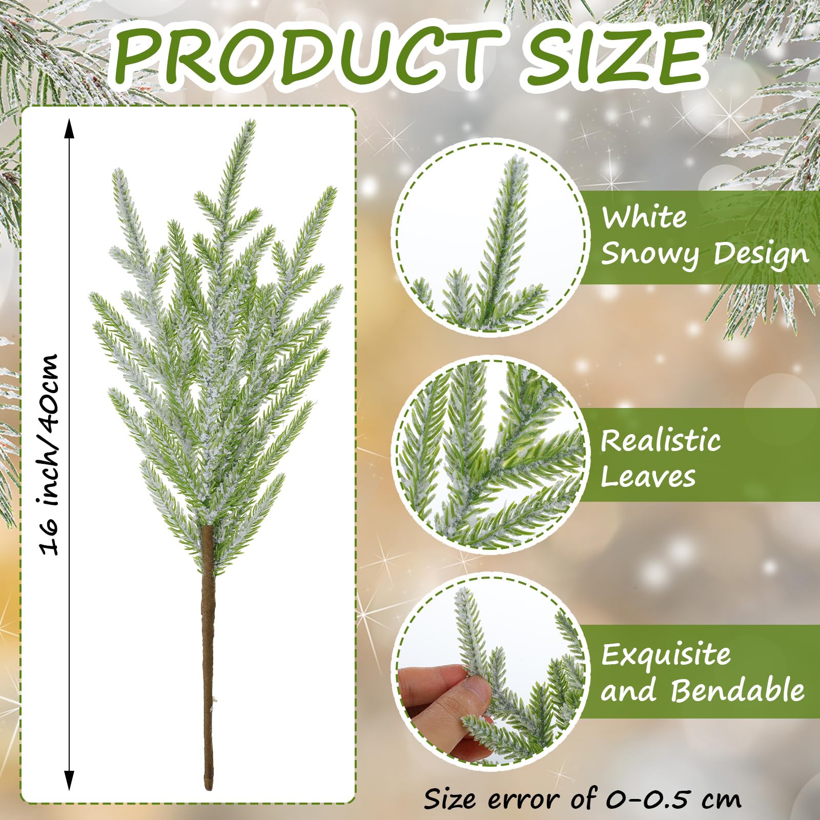 Chuangdi 12 púas artificiales para árbol de Navidad de 16 pulgadas, ramas de pino artificiales de Norfolk para árbol de Navidad, jarrón, corona, manualidades, arreglos florales, decoración del hogar,