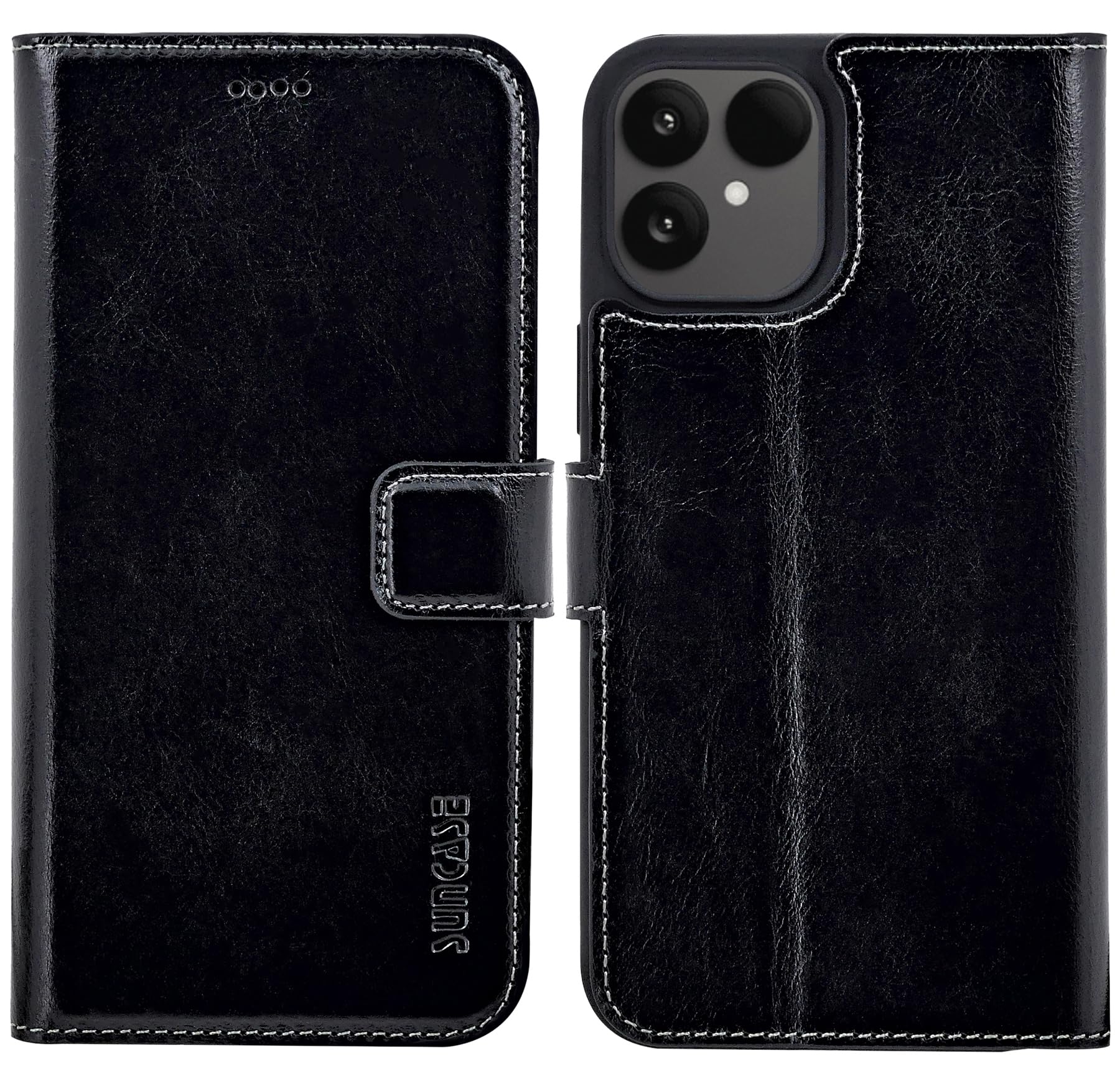 Suncase Book-Style Hülle kompatibel mit Fairphone 6 5G Leder Tasche (Slim-Fit) Lederhülle Handytasche Schutzhülle Case mit 3 Kartenfächer in schwarz