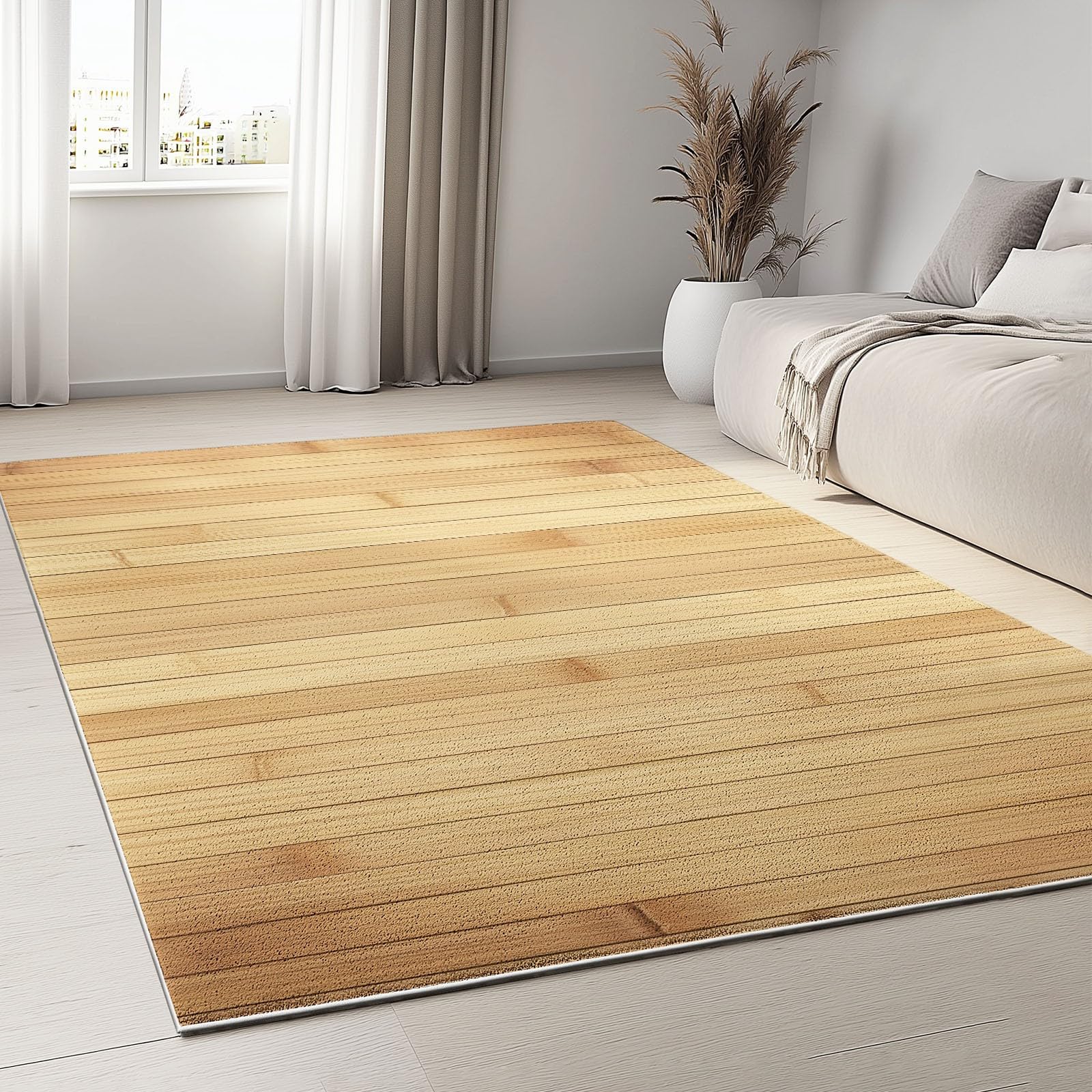 Générique Tapis Salon Fond en Bois De Bambou 140x200cm Tapis Chambre Impression 3D Moderne, Moquette Antidérapant Lavable Machine, pour Salon Salle à Manger Bureau