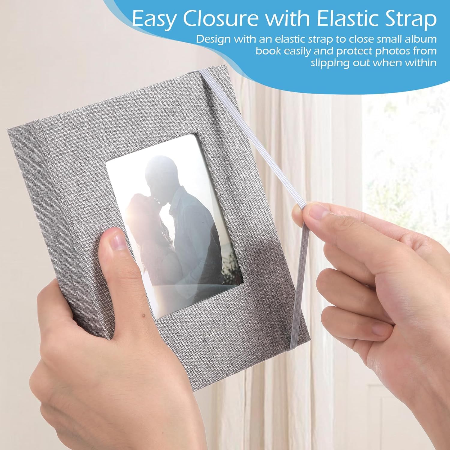 Yeaqee 20 Packs Photo Album 4x6 Small ​Picture Album Linen Cover Memory Book with Front Window 26 Clear Pages Hold 52 Pictures ​for Wedding Anniversare Family Baby(Gray)