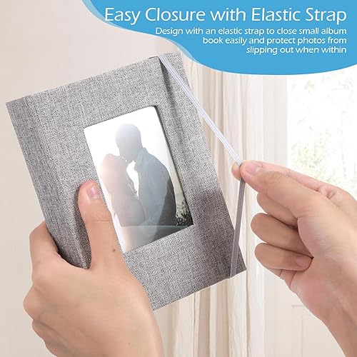 Miniatura 4 de Yeaqee Paquete de 20 álbumes de fotos de 4 x 6 pulgadas, cubierta de lino, libro de recuerdos con ventana frontal, 26 páginas transparentes con