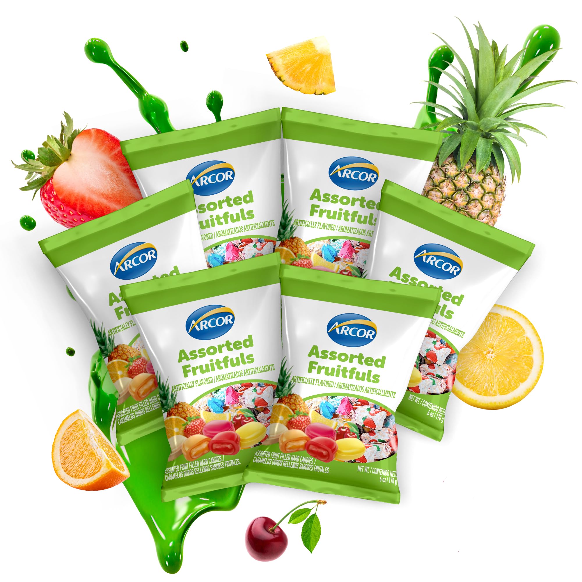 Arcor Assorted Fruit Candy - Individually Wrapped, Delicious Fruit Filled Hard Candy with Strawberry, Cherry, Pineapple, Orange & Lemon Flavors - 6oz Bags (Pack of 6)