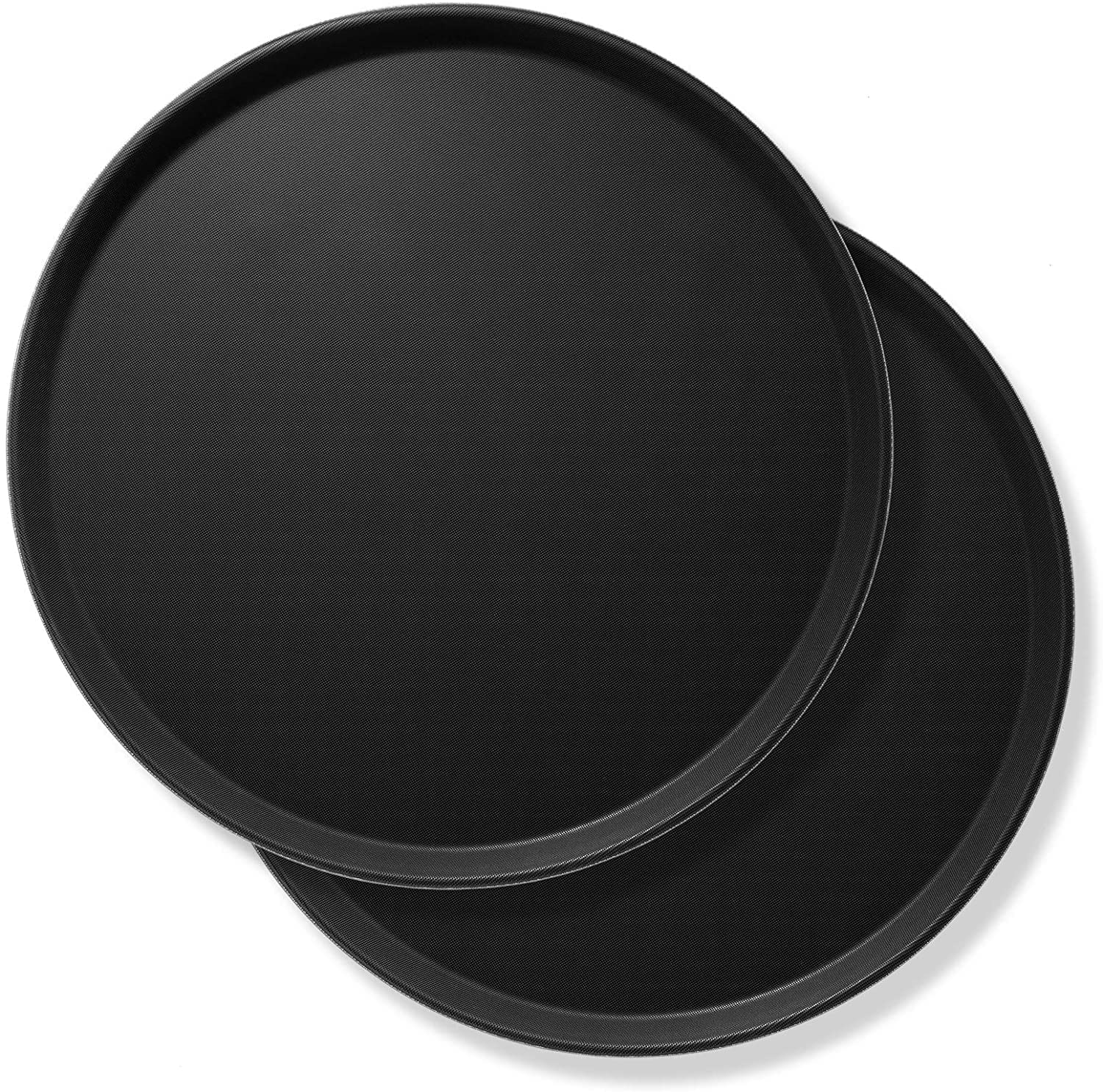2-Pack 15.7", Restaurant Serving Tray, Round Non-Slip Food Serving Tray Restaurant, Party, Breakfast, Fiberglass Server Tray Bar Tray, Round Cafeteria Tray Food Tray Coffee Table. (black)